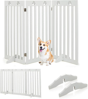 Cancelletto per Cani di Legno Pieghevole, con 3/4 Pannelli e Cuscinetti Antiscivolo, Ideale per Scale e Porta d'Ingresso,151,5 x 89,5 cm (Bianco, 3 Pannelli)