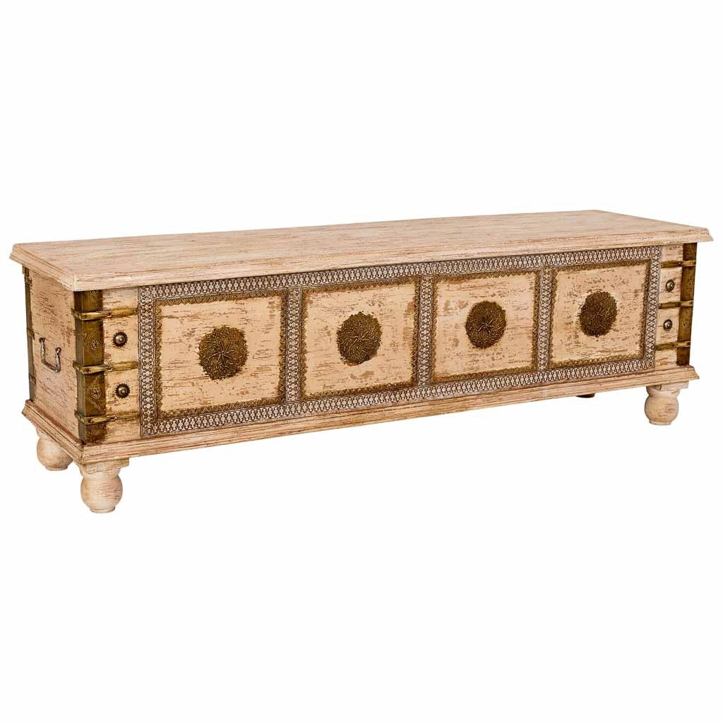 Baule in legno bianco, fatto a mano, 146x40x46h cm