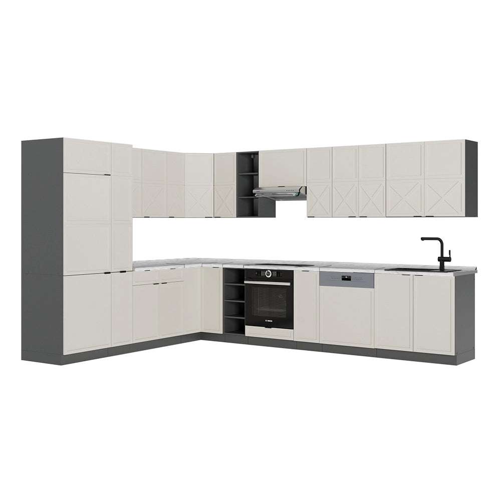 Cucina angolare completa Fame-Line GrigioBeige/Antracite 347 x 60 cm, PL Marmo Vicco