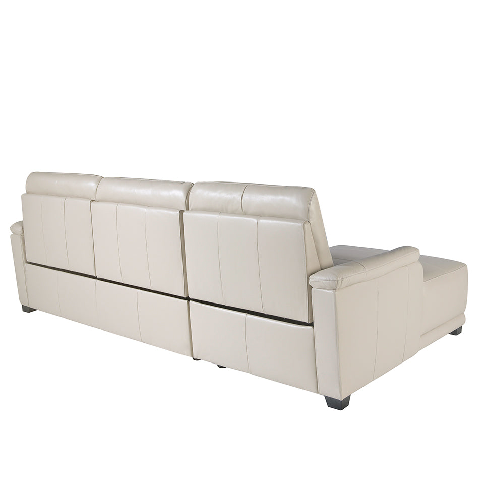 Divano chaiselongue in pelle e con relax