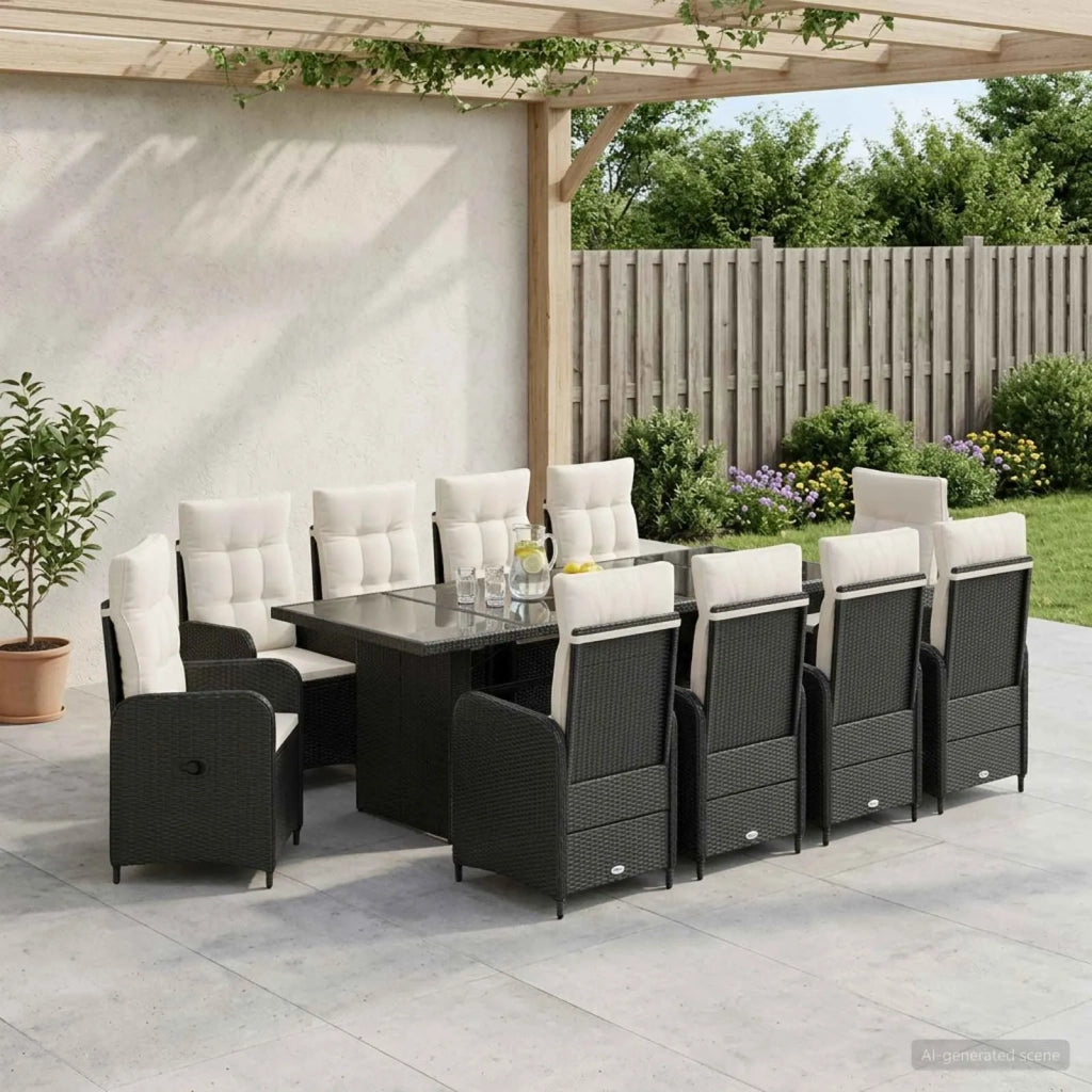 Set da pranzo per esterni 11 pz Nero e Bianco Crema polyrattan 3422384