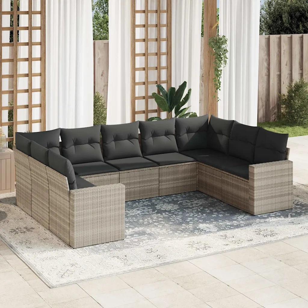 vidaXL Set Divano da Giardino 9pz con Cuscini Grigio Chiaro Polyrattan