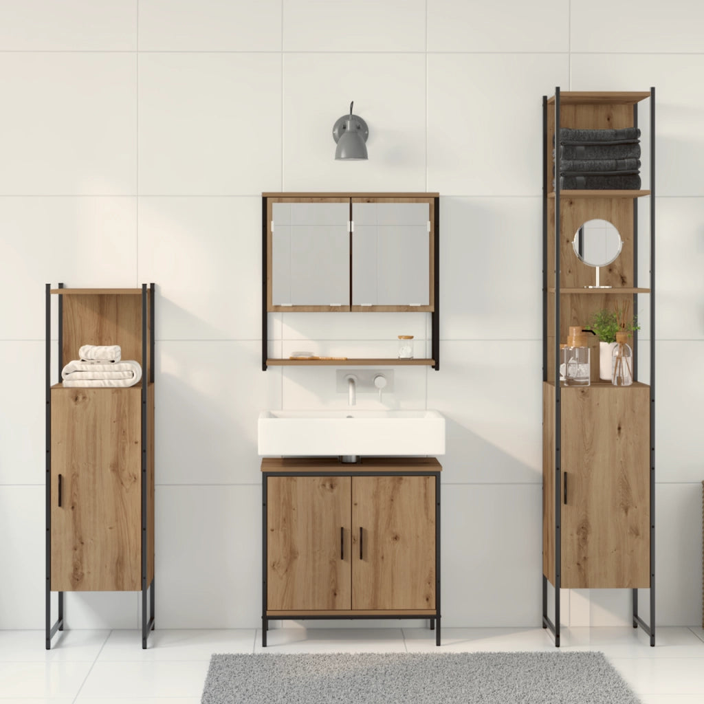 Set mobili bagno 4 pezzi in rovere artigianale in legno ingegnerizzato