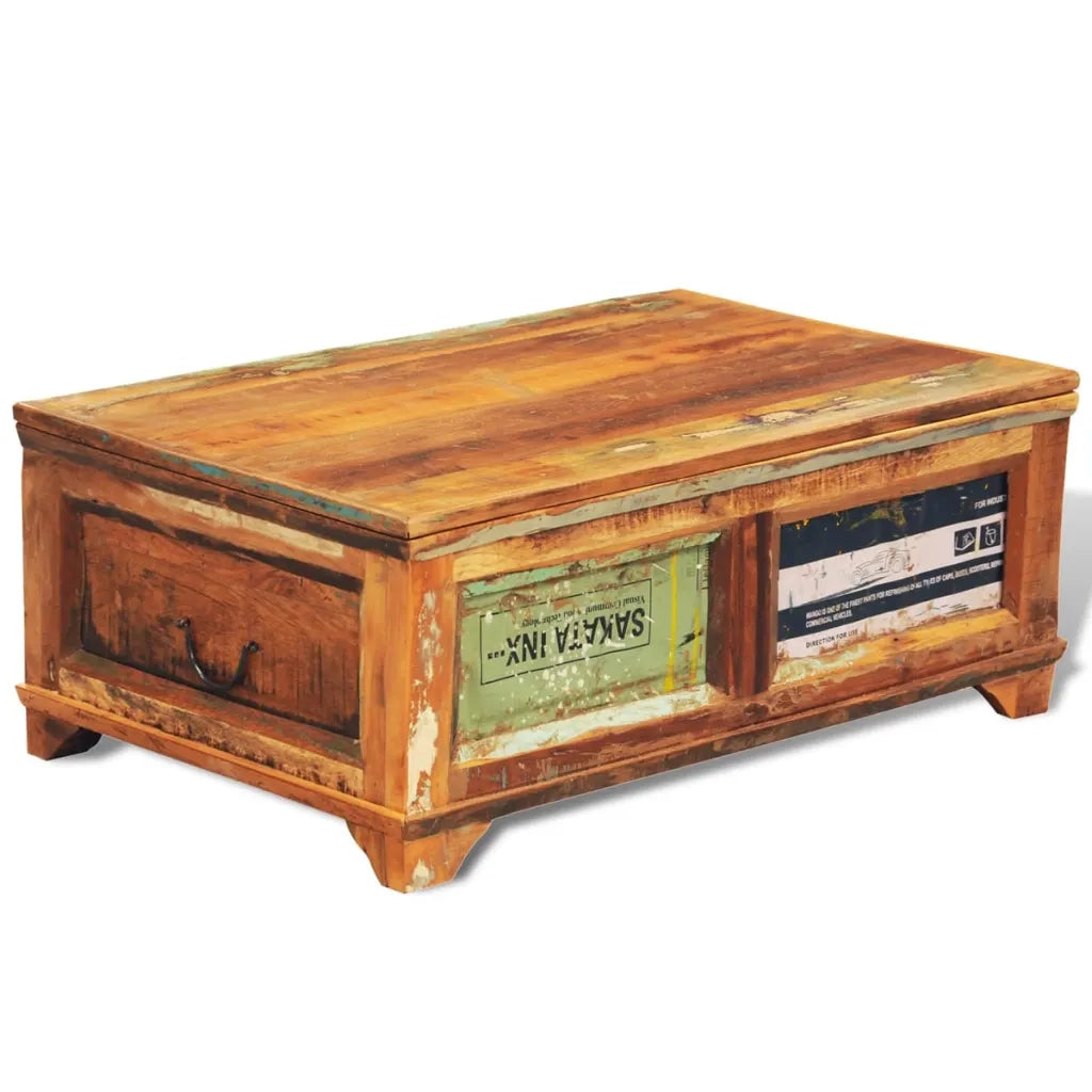 Tavolino da CaffÃ¨ con Stoccaggio Vintage in Legno di Recupero
