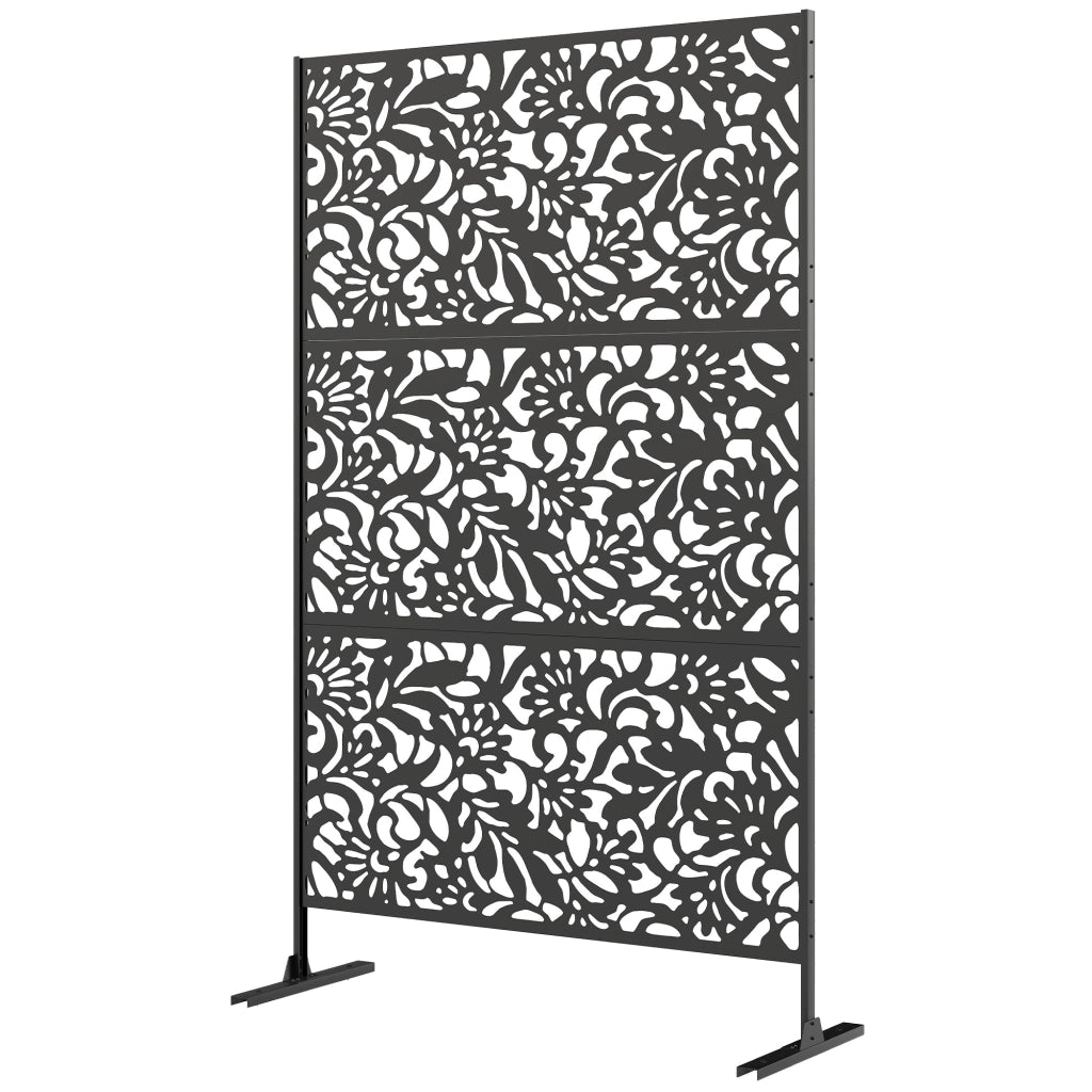 Pannello Decorativo Giardino Esterno ¨C Xylo ¨C Motivo Floral Acciaio Nero 122x45x198cm