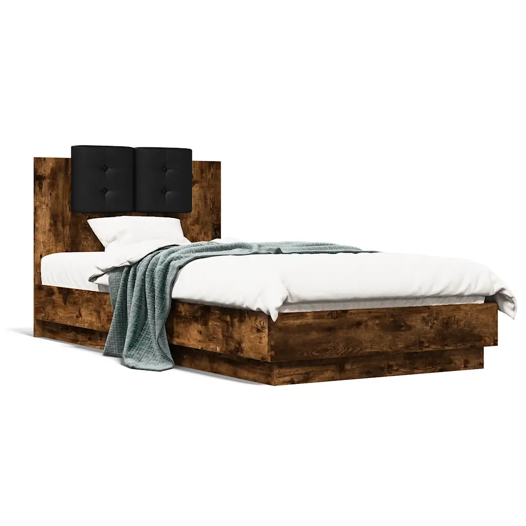 Giroletto con Testiera e LED-Struttura Letto con testiera Rovere Fumo 90x190 cm 465048