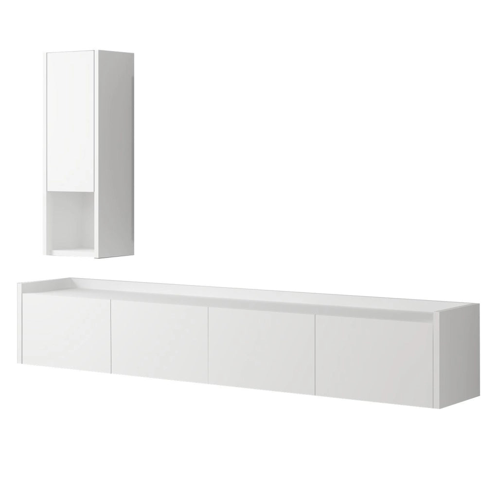 Mobile TV in legno "Sema" con mensola a muro - 160 x 30 x 35 cm - Bianco