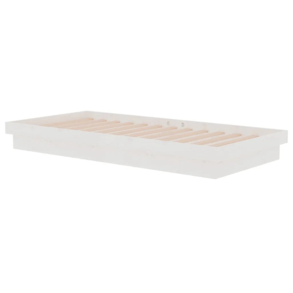 Letto singolo | Letto per adulti | Giroletto Bianco in Legno Massello 90x190 cm Single