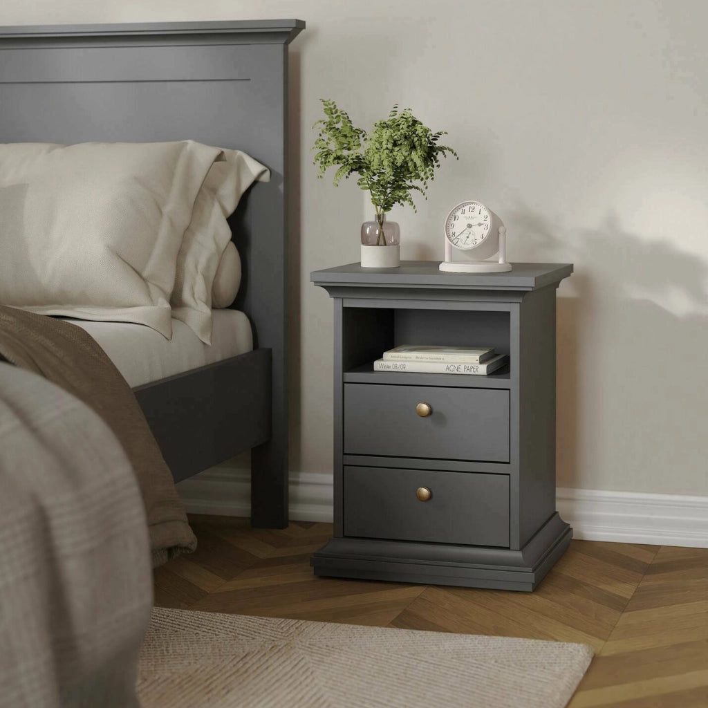 Comodino Alichin, Comò basso, Tavolino da notte, Mensola da letto, 44x40 h59 cm, Grigio