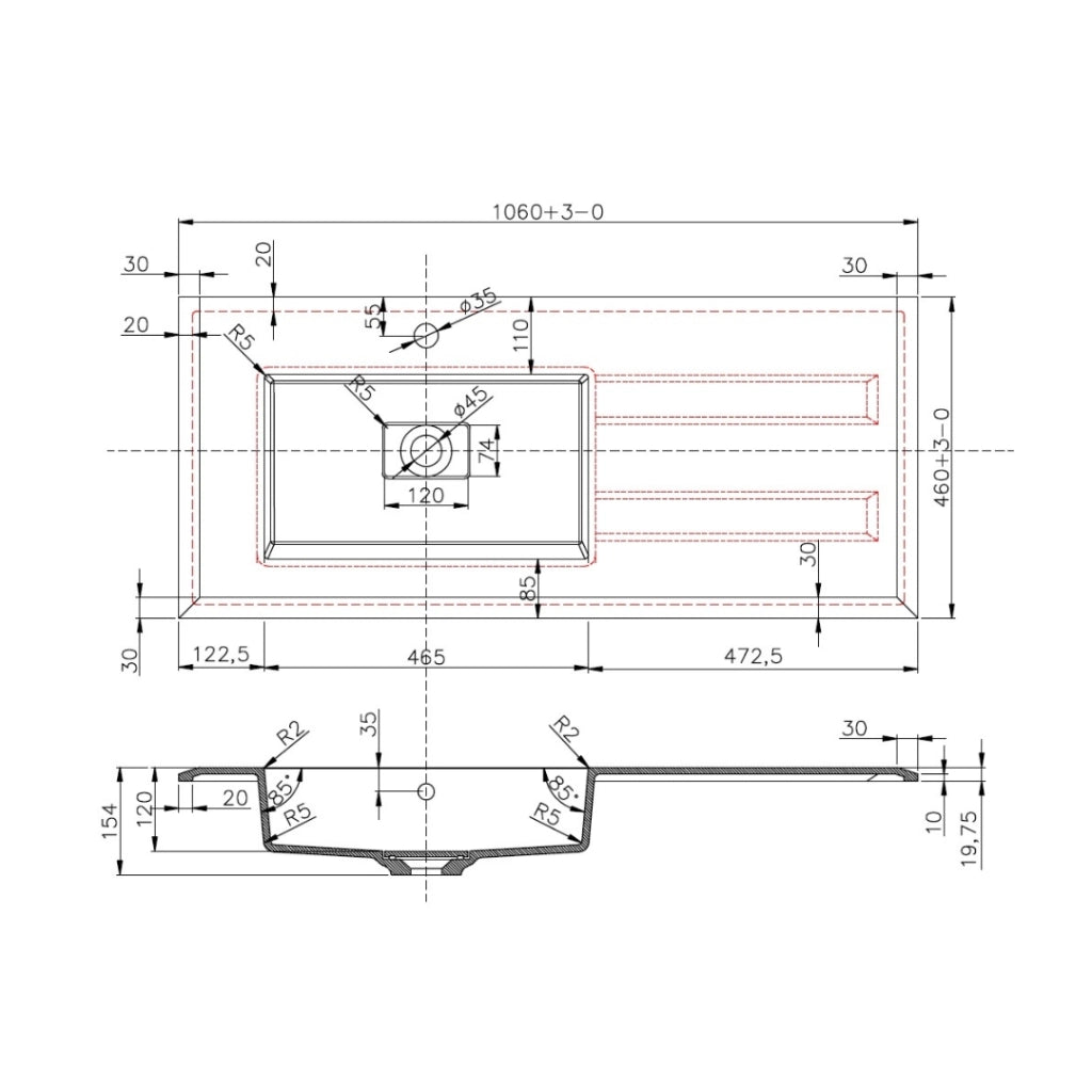 Lavabo grace resina incasso bianco opaco 106x46x2 cm piano sinistro