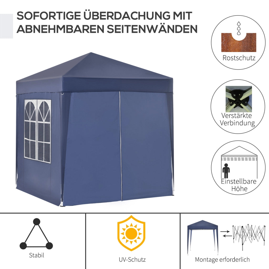 Gazebo pieghevole ¨C zephmum ¨C 2x2m blu metallo con 4 pareti e 2 finestre
