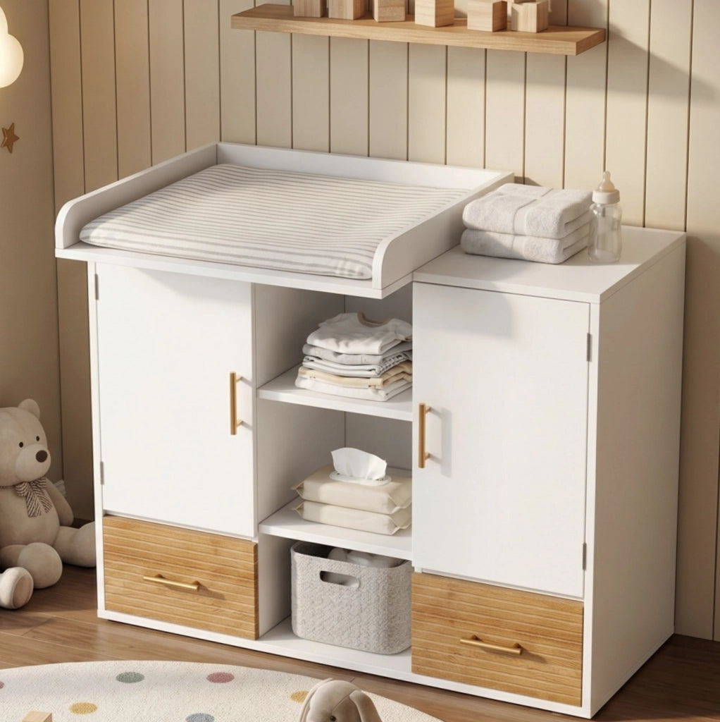 Cassettiera fasciatoio in MDF con sponde removibili, 114x53x92 cm
