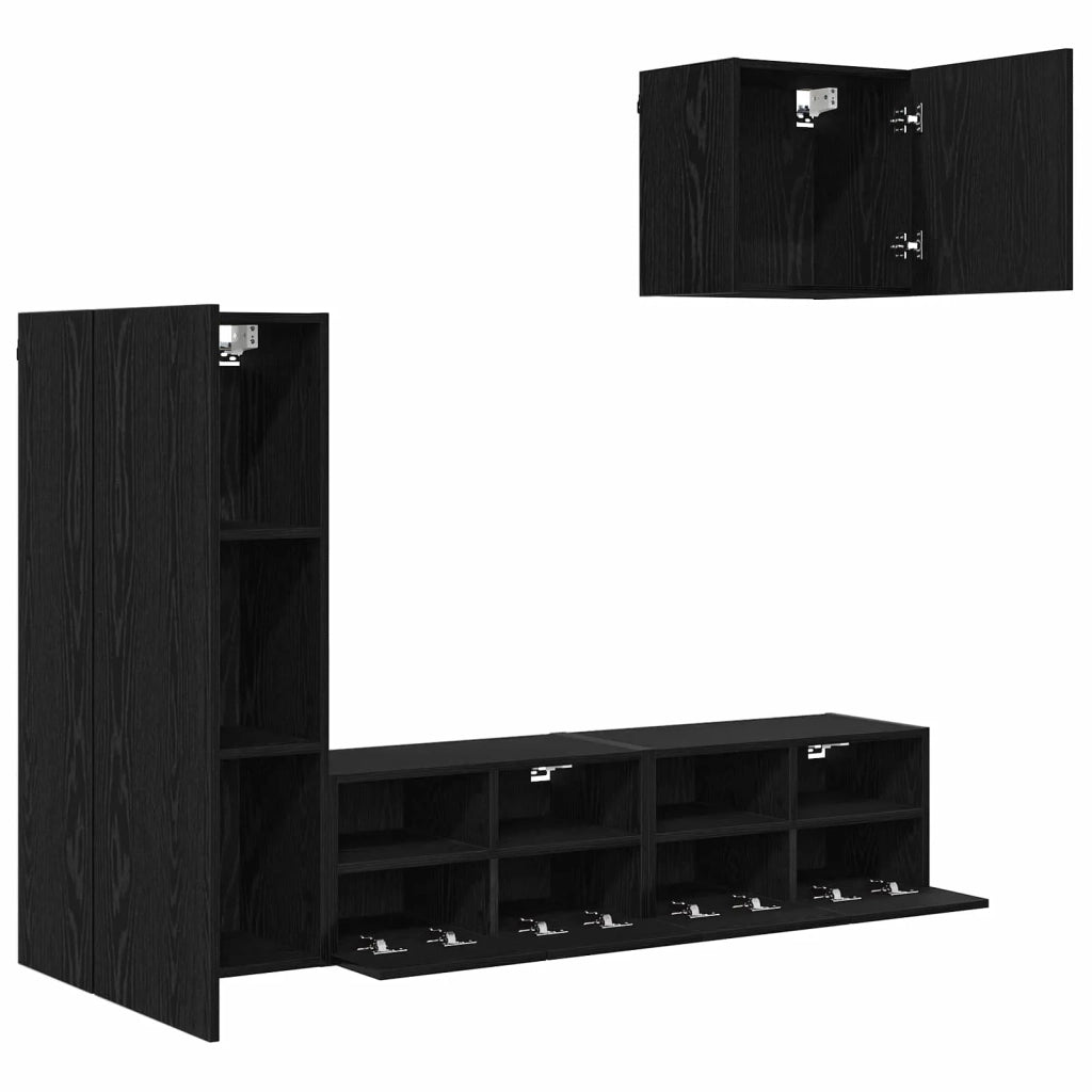 Unità per TV a Muro 4 pcs Rovere Nero Legno multistrato 3402781