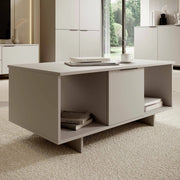Tavolino da salotto Rho, Con ante e vani contenitore, Rialzato da terra, 100x55 h55 cm, Beige