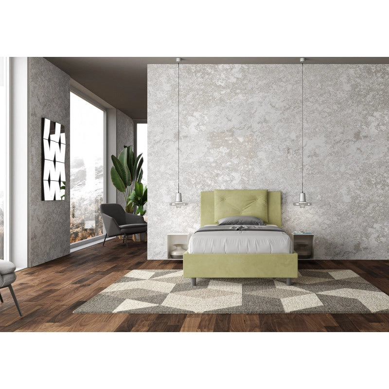 Letto imbottito Piazza e mezzo 110x210 cm Appia - Con rete,Microfibra,Tè verde