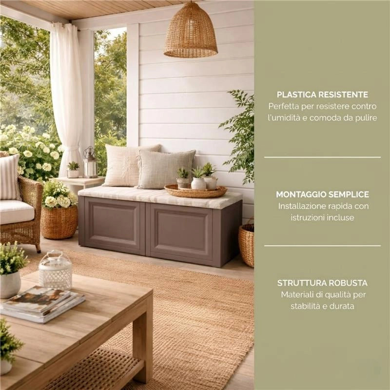 BAULE CONTENITORE DA ESTERNO WENGÉ 86X40X42 CM – CASSAPANCA COMPATTA SALVASPAZIO PER BALCONE E TERRAZZO