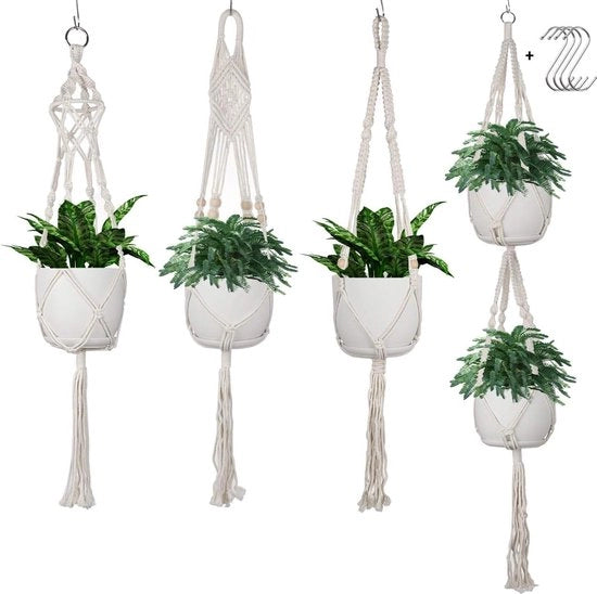 4 pezzi di pendenti per piante in macramé con filo di cotone 4 mm, hanger pendente per vaso di piante, hanger per piante per interni esterni, decorazione per soffitti balconi, decorazione per terrazze (41"/59")