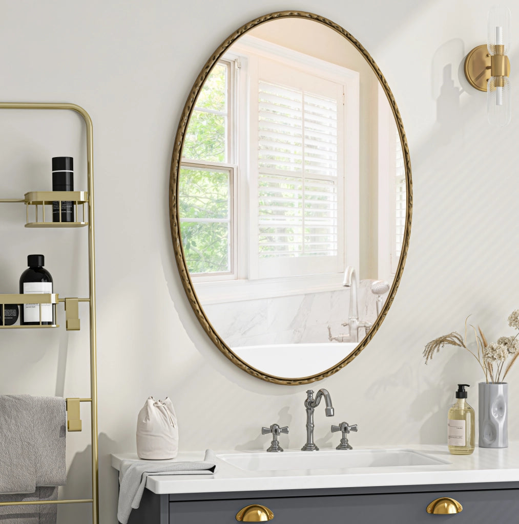 Specchio ovale retrò 65 x 100 cm in vetro, ferro e MDF, dorato, da parete