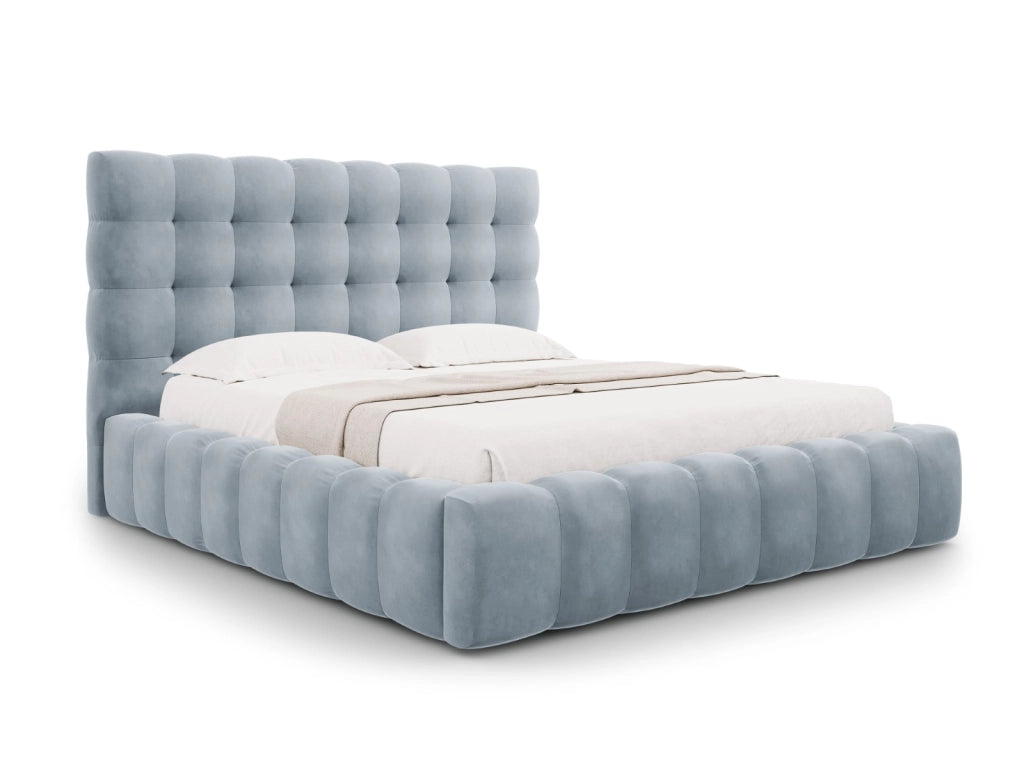 Cosmopolitan Design - Letto a cassettone con testiera "Bali" 140x200cm in velluto azzurro 