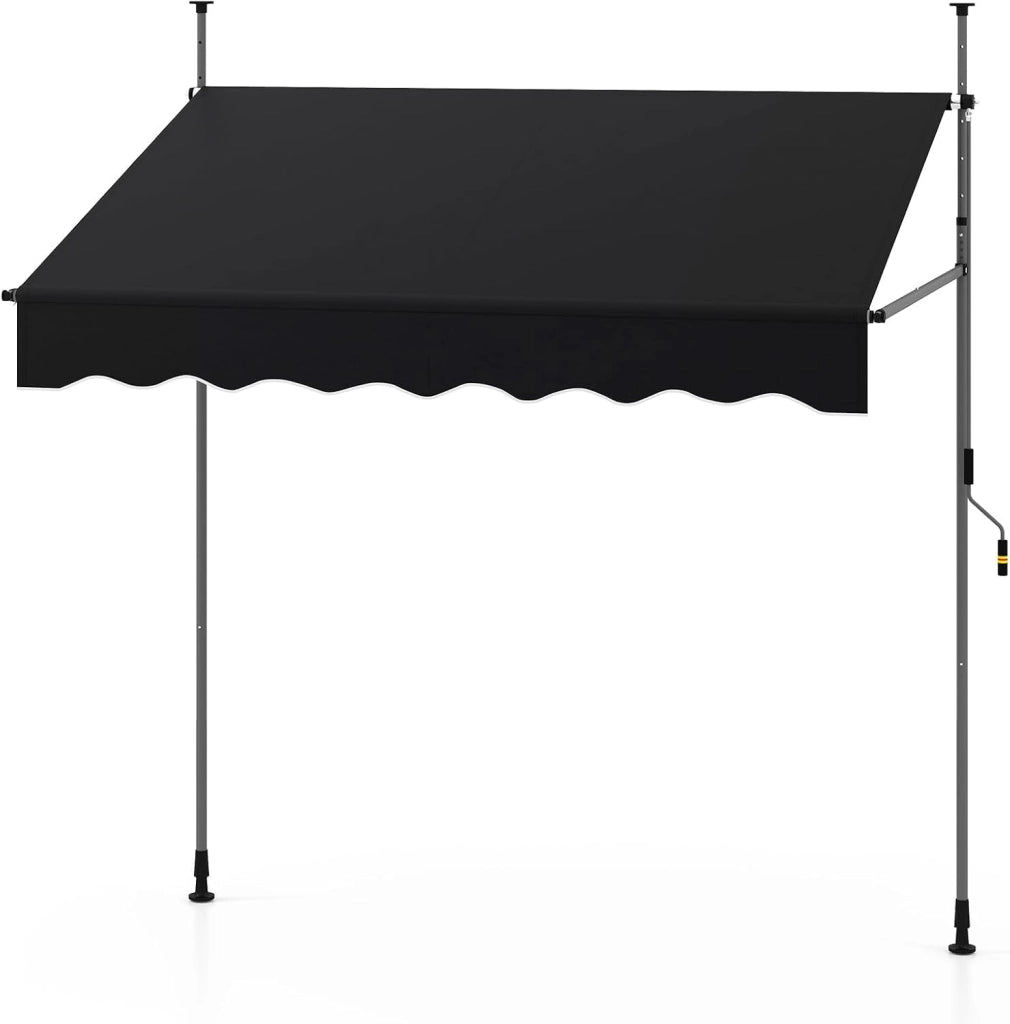 Tenda da Sole a Morsetto, Tenda per Balcone Senza Foratura Altezza e Inclinazione Regolabili con Manovella, Telo Impermeabile e Resistente ai Raggi Solari e Telaio Antiruggine (2M,Nero)