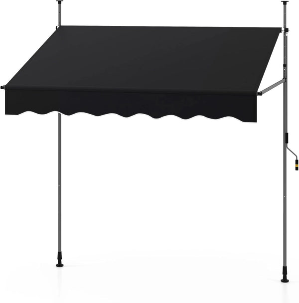 Tenda da Sole a Morsetto, Tenda per Balcone Senza Foratura Altezza e Inclinazione Regolabili con Manovella, Telo Impermeabile e Resistente ai Raggi Solari e Telaio Antiruggine (2M,Nero)