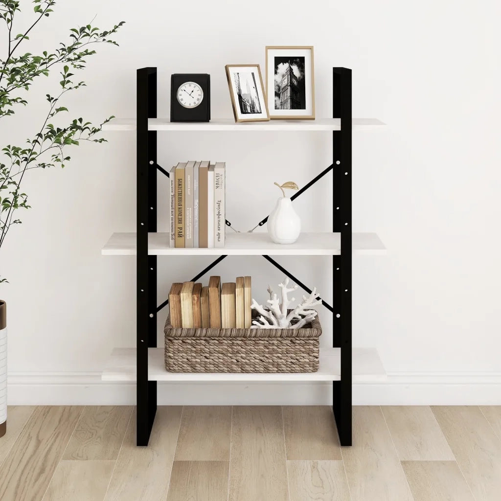 Libreria a 3 Ripiani Bianca 80x30x105 cm in Massello di Pino 806533