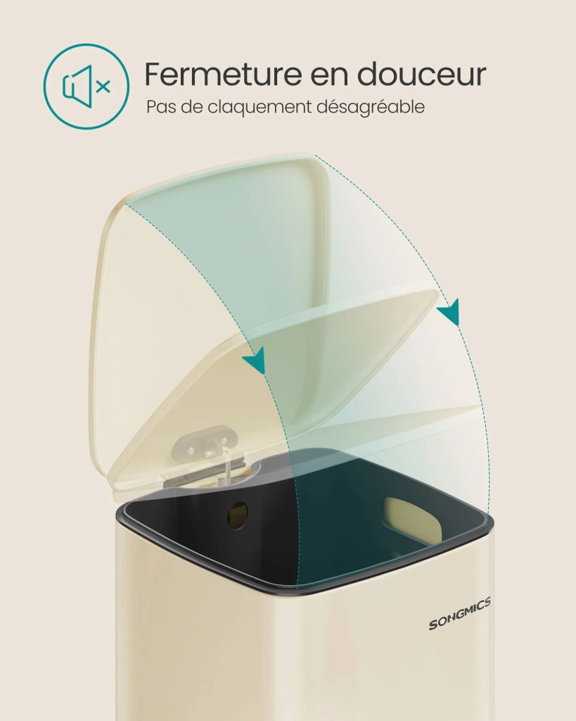 Pattumiera da cucina pattumiera a pedale da 30 litri in acciaio con secchio interno coperchio con chiusura ammortizzata e meccanismo di apertura e chiusura ammortizzata beige argento metallizzato 12_0007228