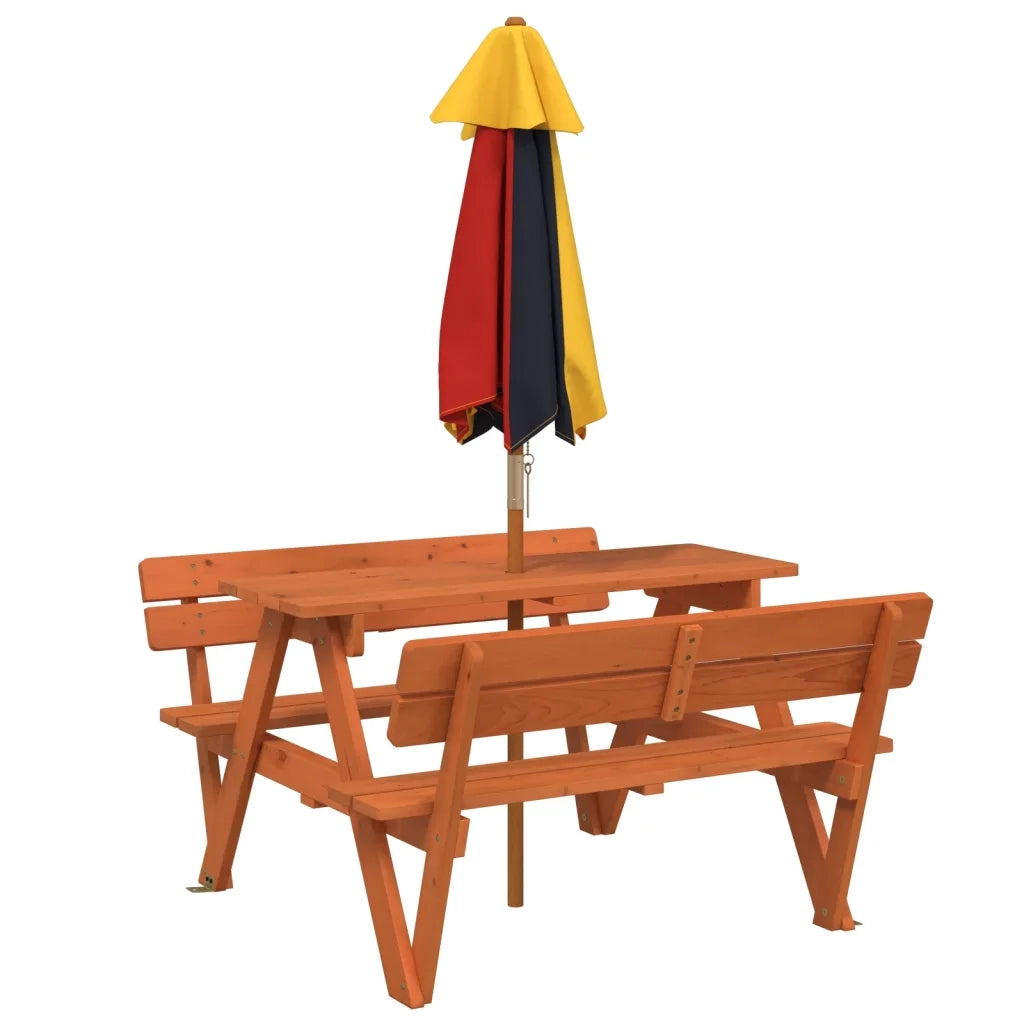 vidaXL Tavolo da Picnic per 4 Bambini con Ombrellone Legno di Abete