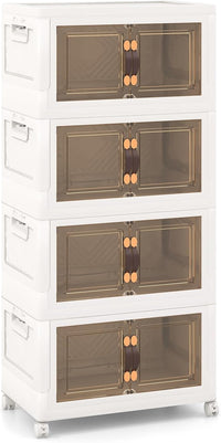 Set di Contenitori in PP, Contenitori Plastica con Coperchio, Scatola Portaoggetti Pieghevoli con Ruote, per Soggiorno, Camera da Letto, Cucina (L-Set di 4)