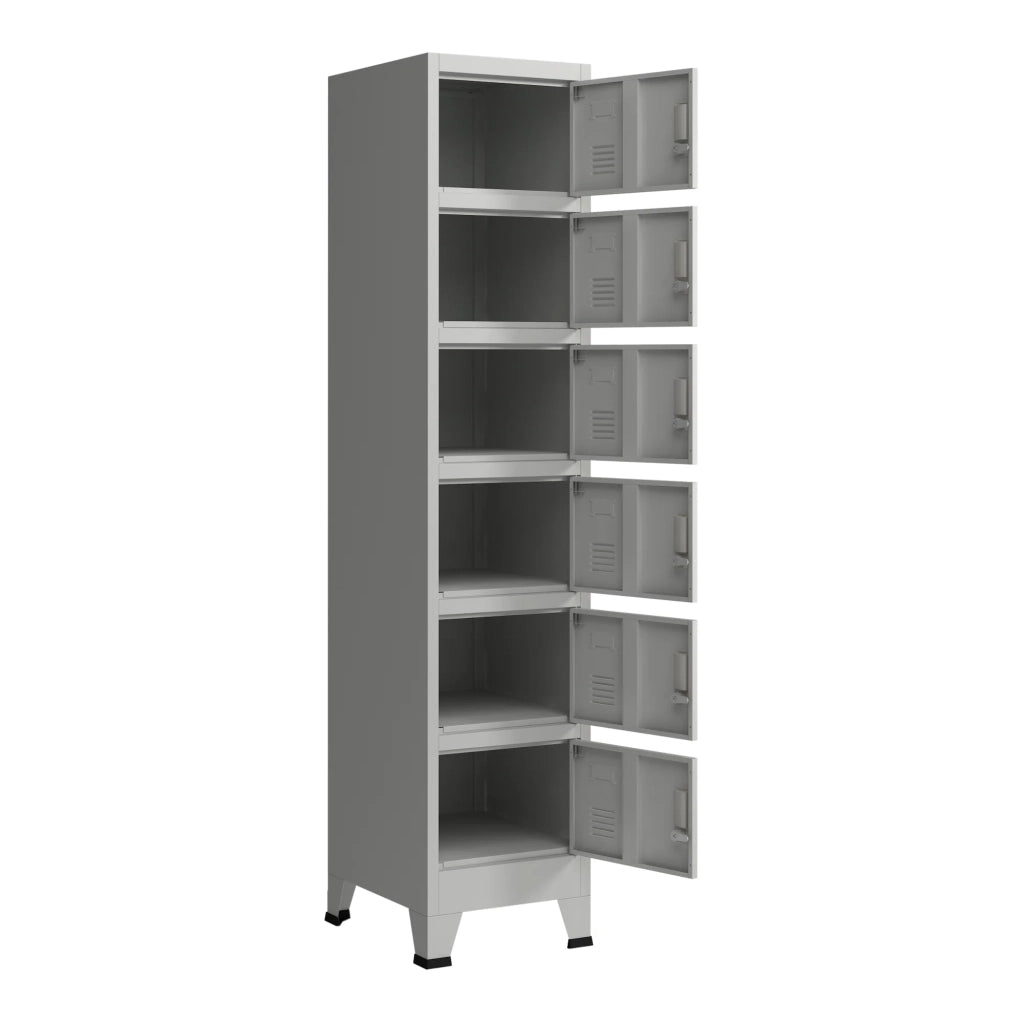 Armadietto per ufficio mobile contenitore per ufficio officina camera da letto metallo acciaio con 6 ante in acciaio laccato 180 x 38 x 45 cm grigio 03_0006350