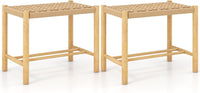 Set di 2 Sgabelli Intrecciata in Carta, Sgaballi Bassi da Soggiorno,Sgaballi Poggipiedi in Legno, Fino a 150 kg, 56 x 36 x 45 cm