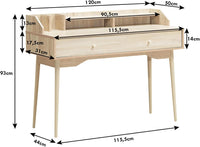 Scrivania con Cassetto, Tavolo per Casa e Ufficio con Gambe Resistenti in Legno di Gomma e 2 Scompartimenti, Ideale per Salone Studio Camera da Letto, 120 x 50 x 93 cm (Naturale)