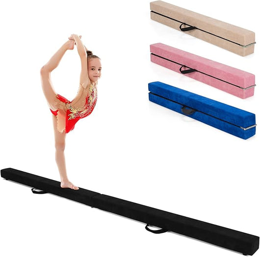 Trave da Ginnastica 210 cm Pieghevole per Bambini, Trave di Equilibrio Portatile con Maniglie, Base Solida di Legno e Parte Inferiore Antiscivolo
