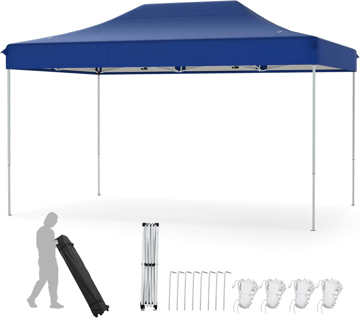 Gazebo Pop-up Pieghevole 3 x 4,5 m, Gazebo da Giardino Impermeabile Altezza Regolabile con Fori di Drenaggio, Tenda da Giardino Antivento con Borsa di Trasporto a Ruote (Blu)