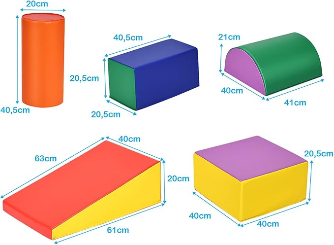 Set di 5 Blocchi con Diverse Forme e Colori, Giocattolo per Arrampicata e Strisciamento, Aiuta i Bambini a Crescere (Colorato)