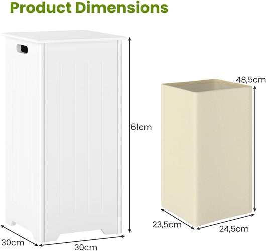 Secchio per Lavanderia da Bagno, Cesto Portabiancheria con Coperchio in Legno, Cesta Panni Sporchi Salvaspazio per il Bucato, 30 x 30 x 61 cm, Bianco (Modello 2, con Tasca)