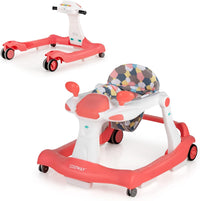 Girello per bambini 2 in 1, Girello con Altezza e Velocità Regolabili, Carillon con Luci e Cuscino Comodo, Primi Passi per Bambini 6-18 Mesi, Capacità di carico: 15 kg (Arancia)