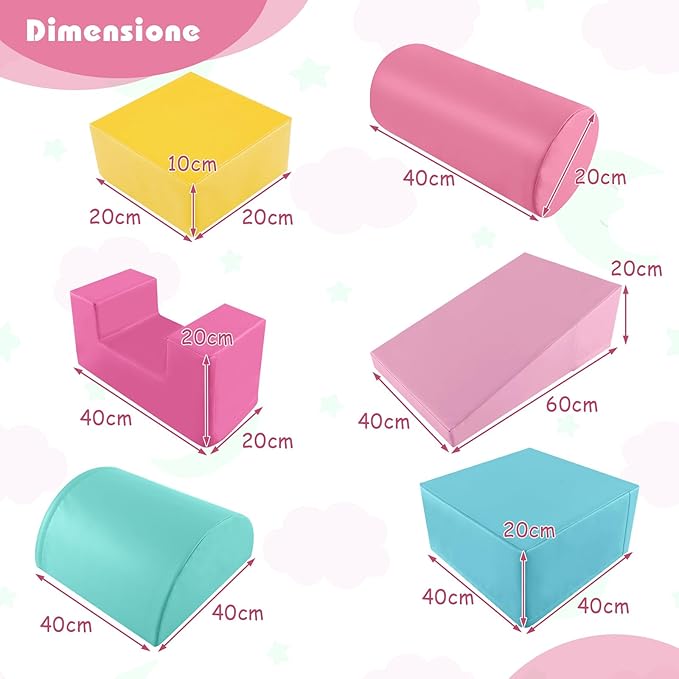 Set di 6 Blocchi per Bambini con Diverse Forme e Colori, Centro Attività Palestrina Giocattolo per Arrampicata e Strisciamento (Rosa scuro)