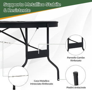 Tavolo da Poker Pieghevole 182 cm per 8 Giocatori, Tavolo da Gioco Ovalo con Supporti per Bicchieri, Rivestimenti Imbottiti, per Blackjack, Texas Hold’em, Giochi da Casinò (Verde)