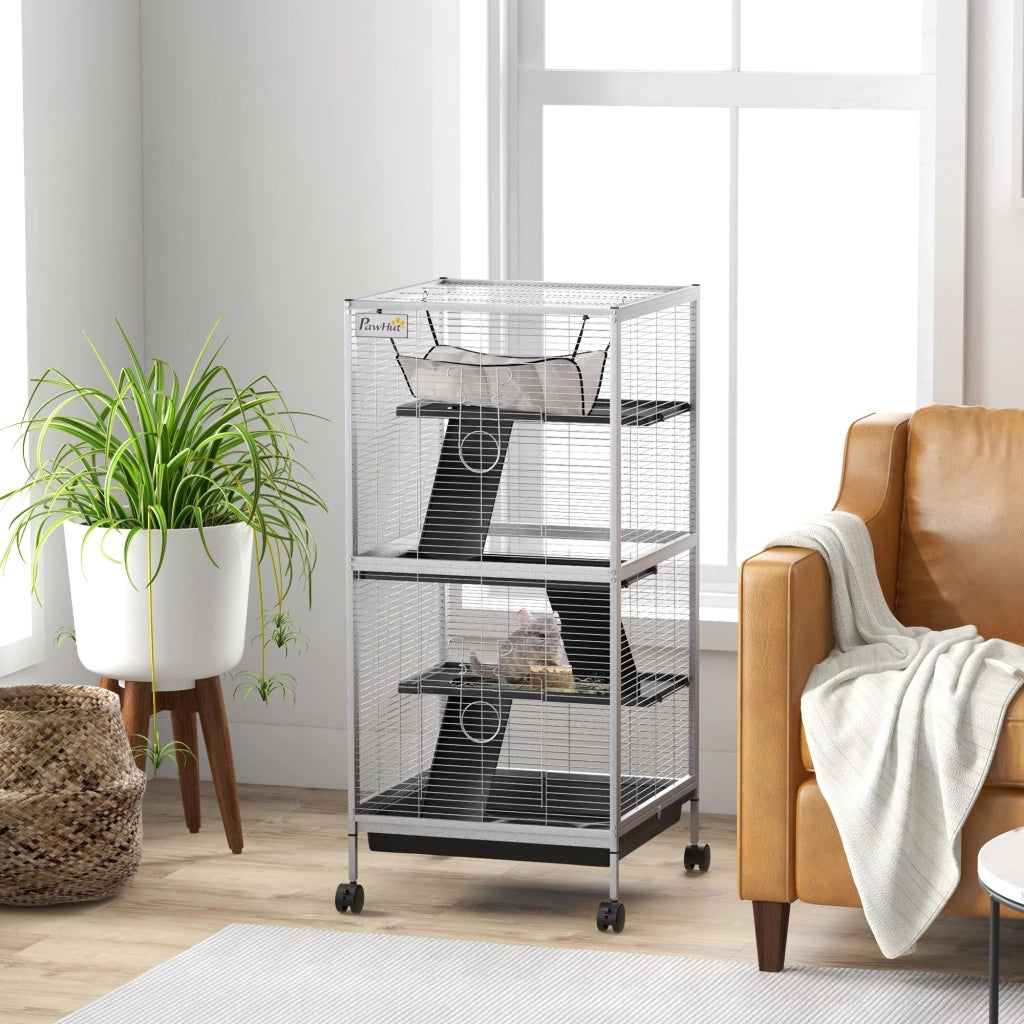 Gabbia per Animali Domestici con Ruote ¨C zephmum ¨C Grigio 52x52x113,5cm