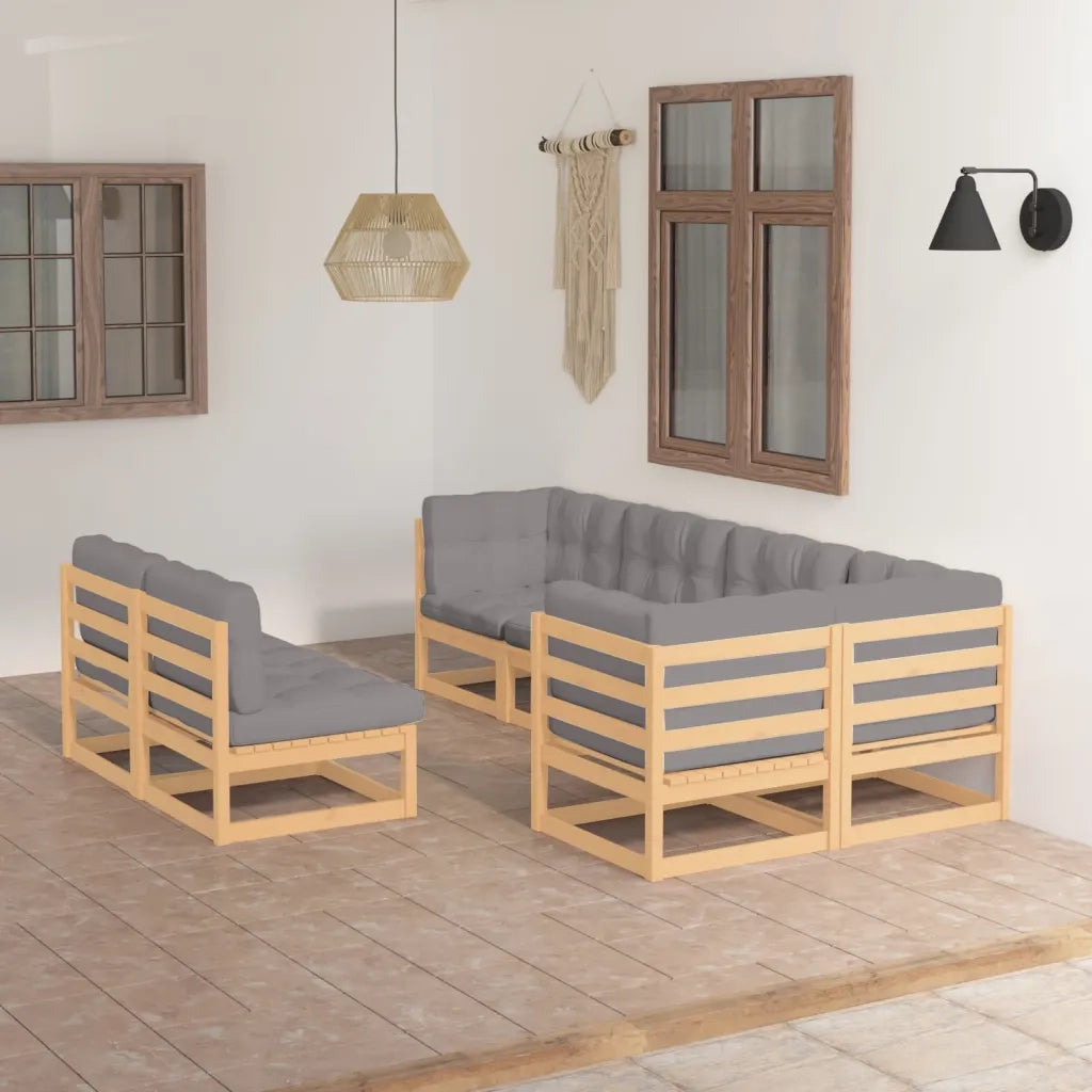 Set Salotto Giardino 7 pz Cuscini Antracite Legno Massello Pino 3076654