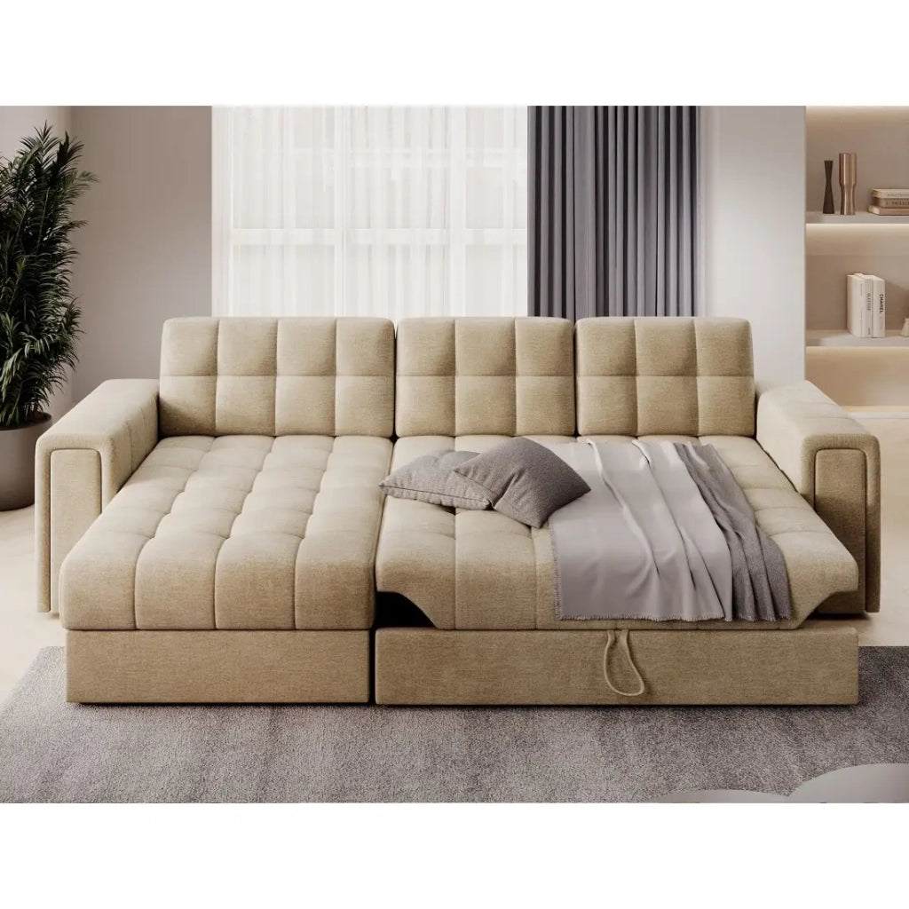 Divano angolare convertibile KAPITARA beige reversibile con vano contenitore