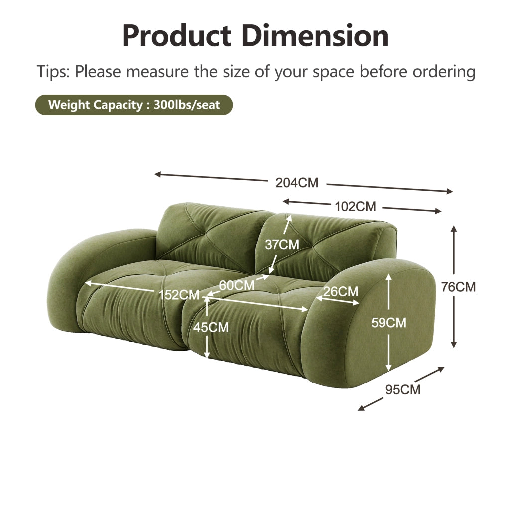 Divano 2 Posti Modulare ¨C MINIMAL ¨C Tessuto Chenille Verde, Senza Montaggio
