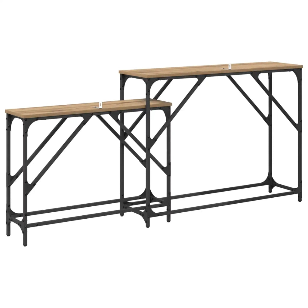 Tavolo consolle 2 pcs Rovere artigianale 100 x 28 x 75 cm
