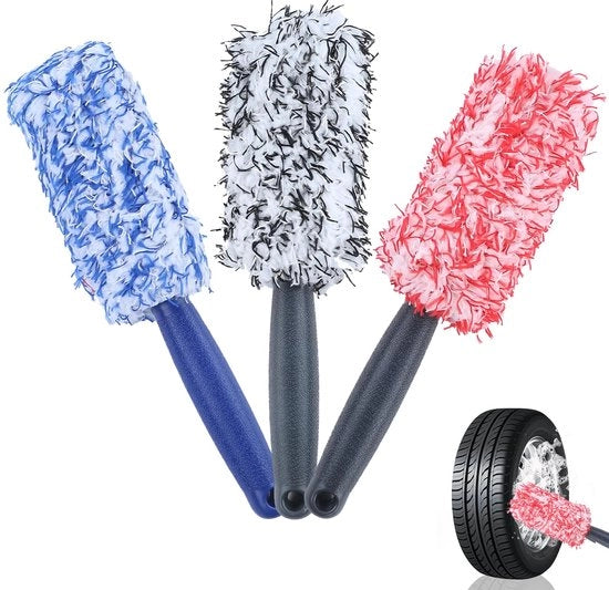 Set di 3 pennelli per ruote, pennello per ruote, pennello per ruote auto, pennello per ruote premium a microfibra, pennello per ruote, pennello per ruote a microfibra, pennello per ruote per ruote in alluminio, adatto a tutti i tipi di ruote.