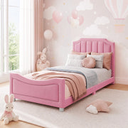 Letto imbottito bambini 90x200 cm in flanella rosa con struttura in legno e rete a doghe