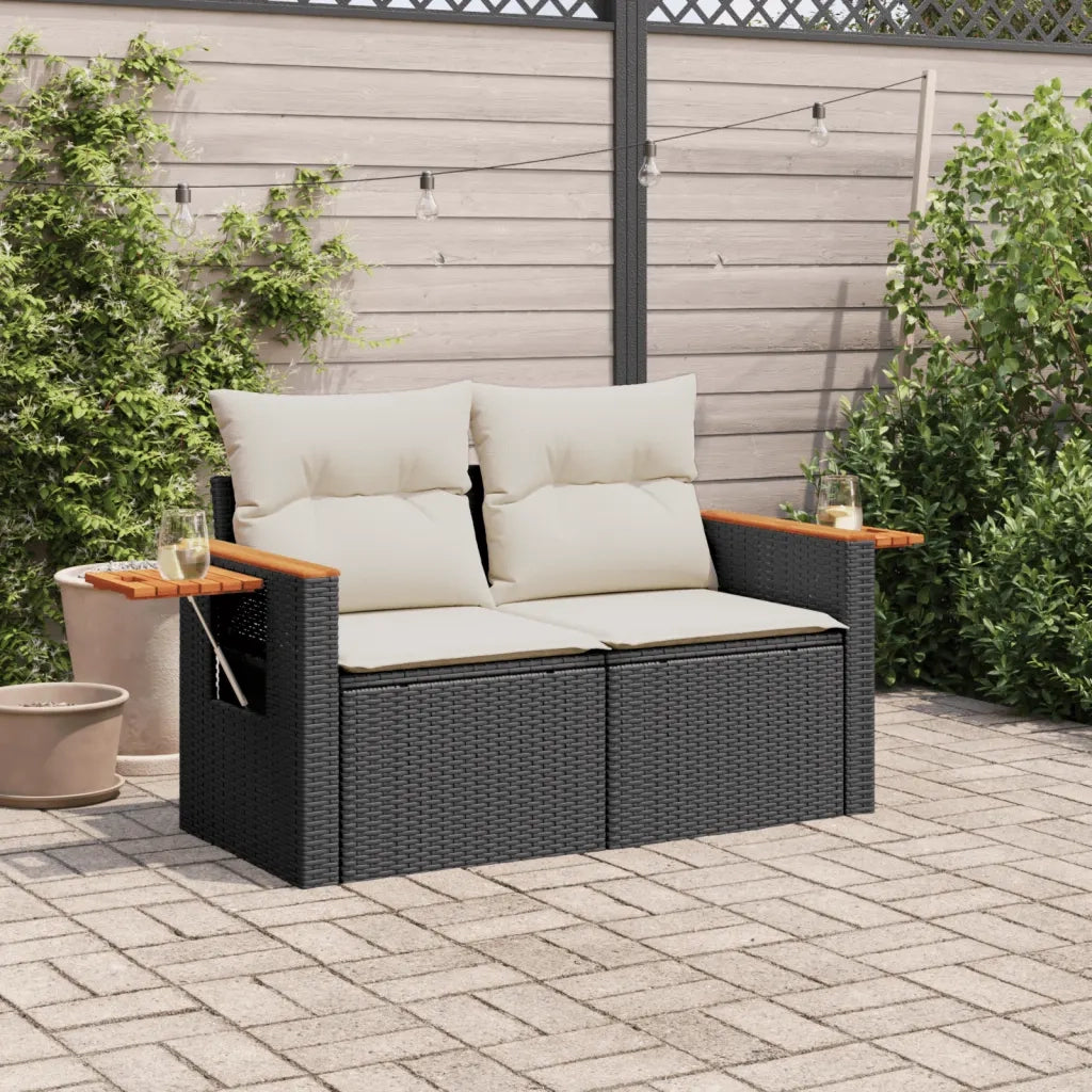 Divano da Giardino con Cuscini a 2 Posti-Sofa da giardino Nero in Polyrattan 545474