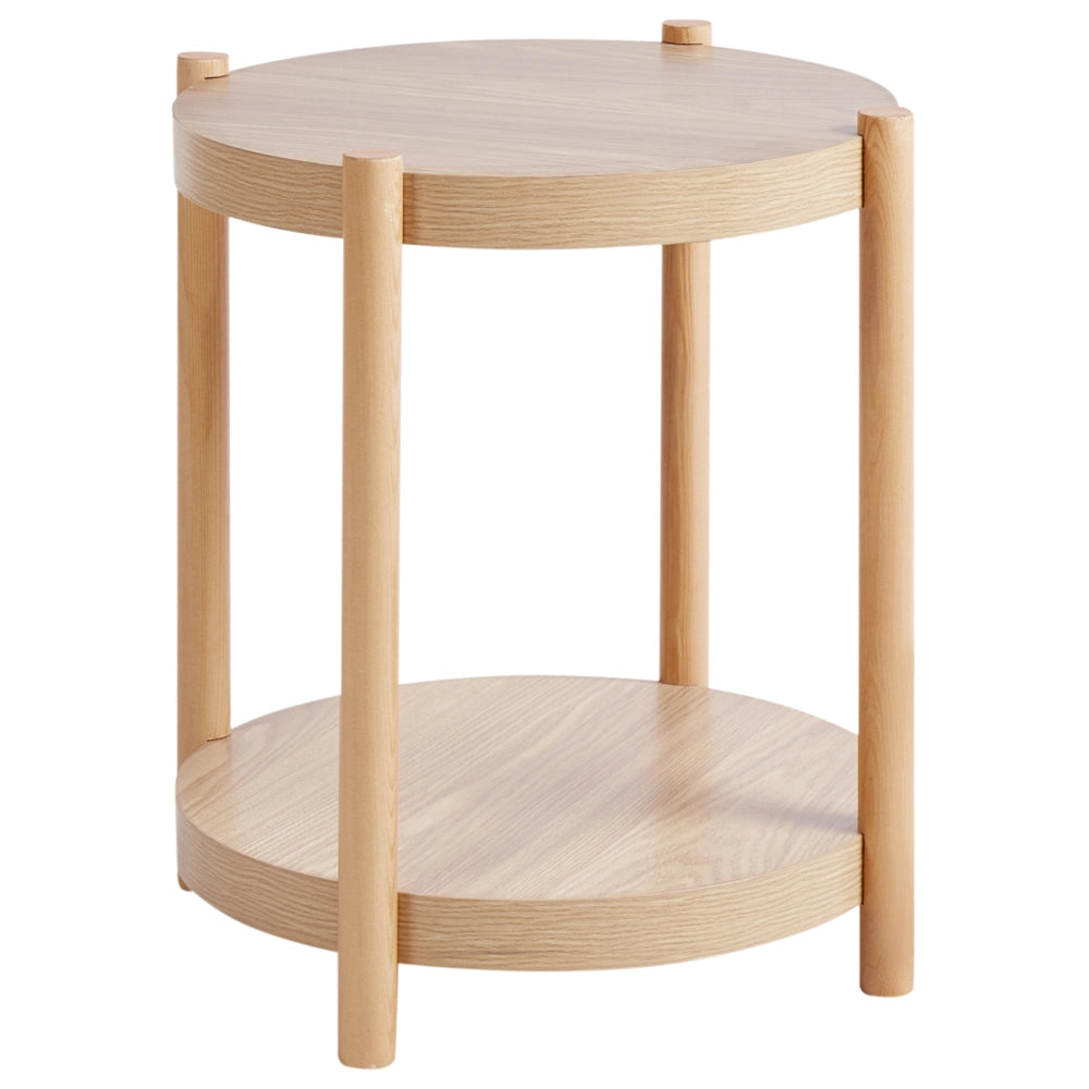 Tavolino Rotondo MDF con scaffale portaoggetti legno chiaro stile tradizionale scandinavo