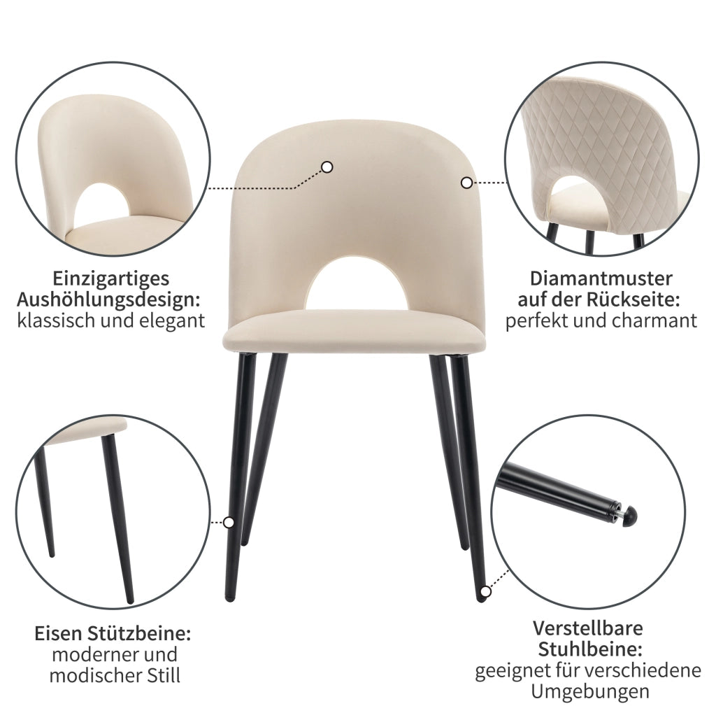 Set da pranzo 5 pezzi con tavolo 140x80 cm e 4 sedie in velluto beige