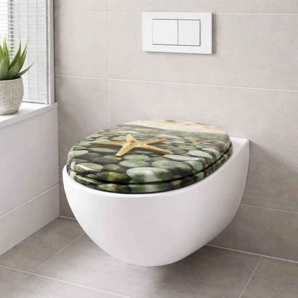Sedile wc copri vater universale frizionato fantasia in mdf chiusura rallentata *** fantasia stone sea, confezione 1
